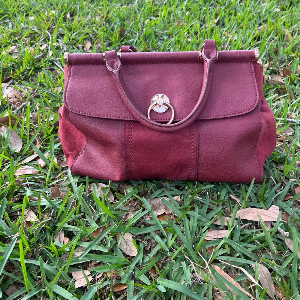 Gorgeous LC Lauren Conrad Wine Color Purse with Gold Accessories